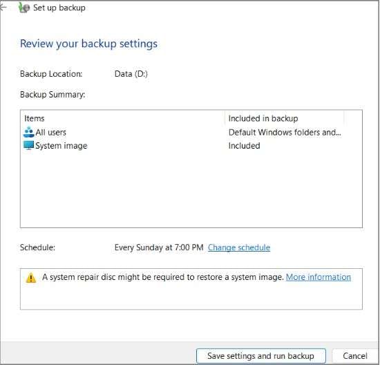 Save settings and run backup.