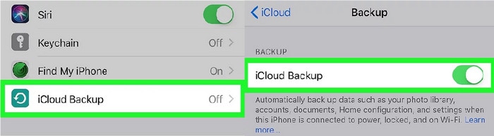 backup option on icloud