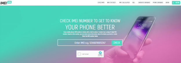 Website Interface of IMEI Info 