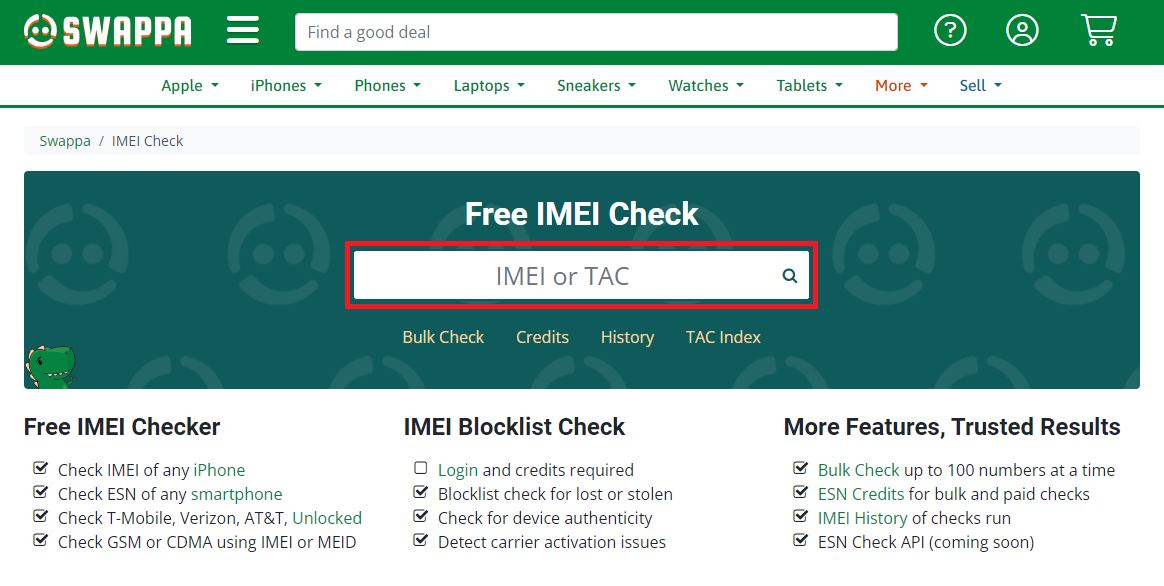 Enter the IMEI code.