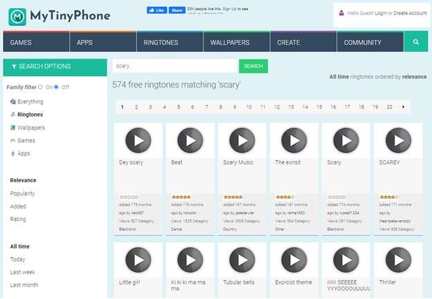 scary ringtones on mytinyphone website