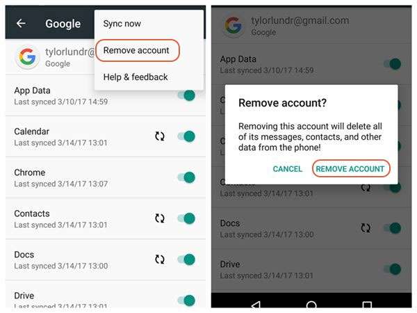 remove email on android 