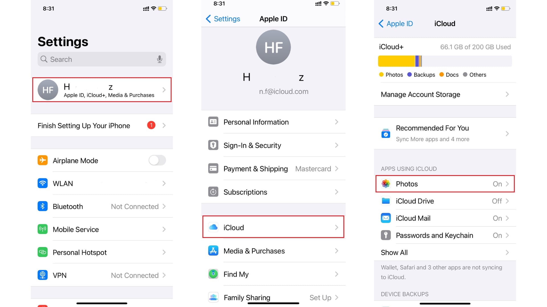 Access the Photos settings in iCloud.