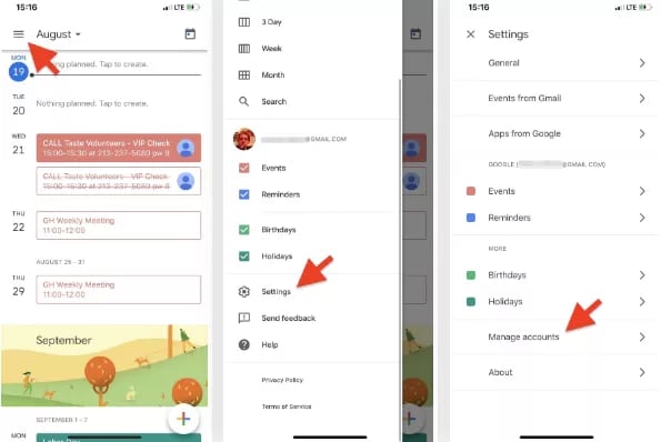 google calendar app settings