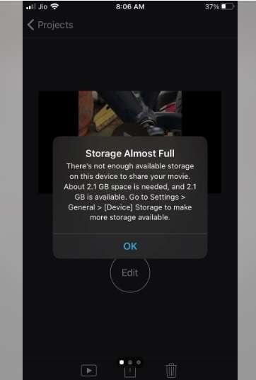 insufficient storage space 