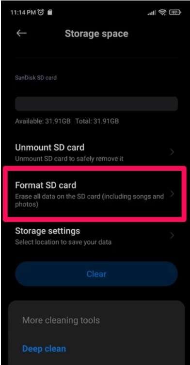 format SD card Android