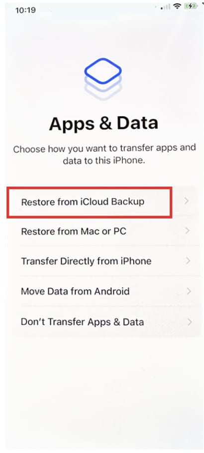 restore icloud backup option on iphone