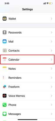 find and select calendar.