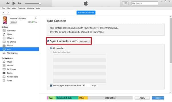 enable sync calendar with outlook.