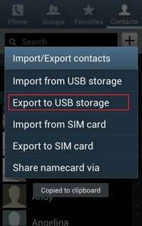 using USB to export contacts