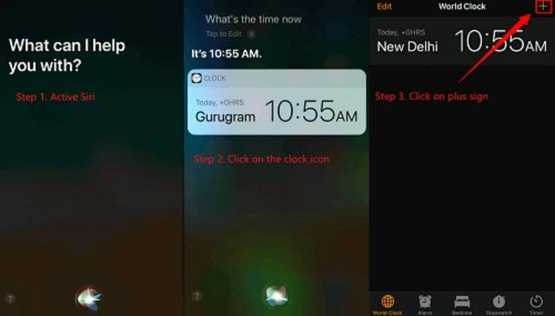 access world clocks via siri