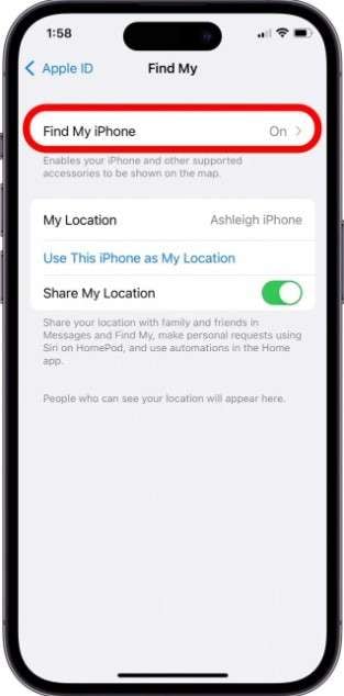 turn on find my iphone