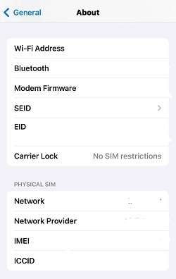 Check ICCID number iPhone via Settings