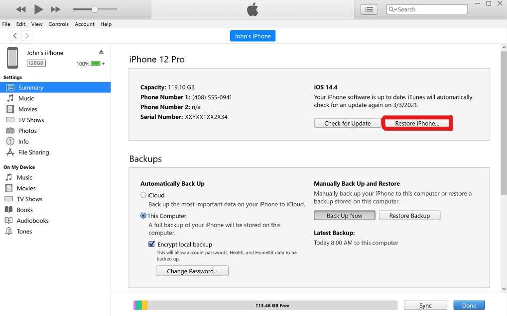 restore iphone through itunes