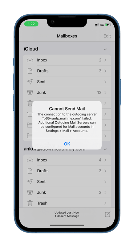 mail app cannot send mail