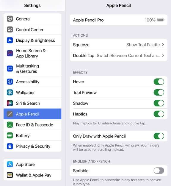 apple pencil actions and effects activation