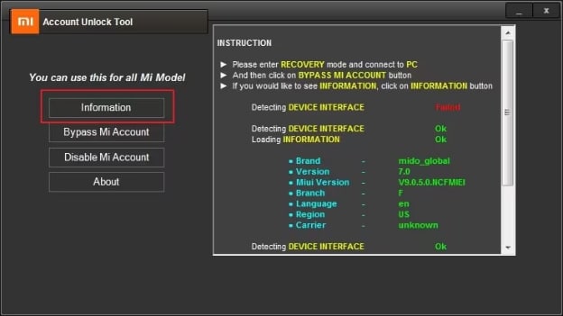 Click on the information to see the device details 