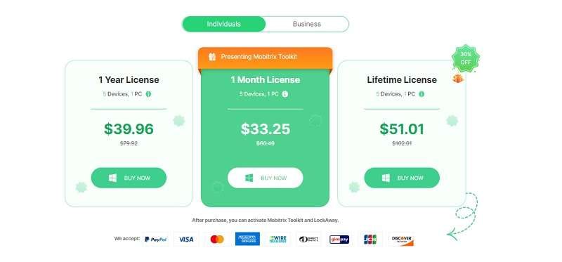 Mobitrix Lockaway pricing plans.