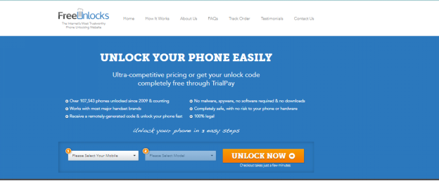 website interface of freeunlocks