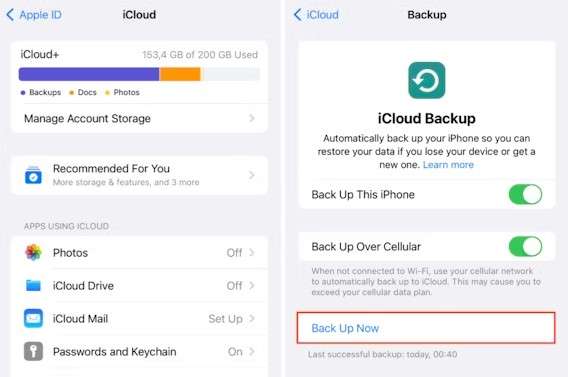 ios backup now