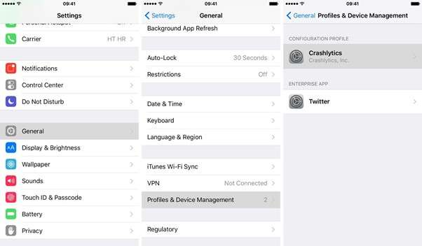 iphone interfaces to go to settings > general > profiles