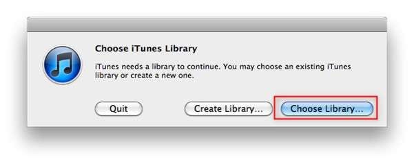 choose library to restore itunes