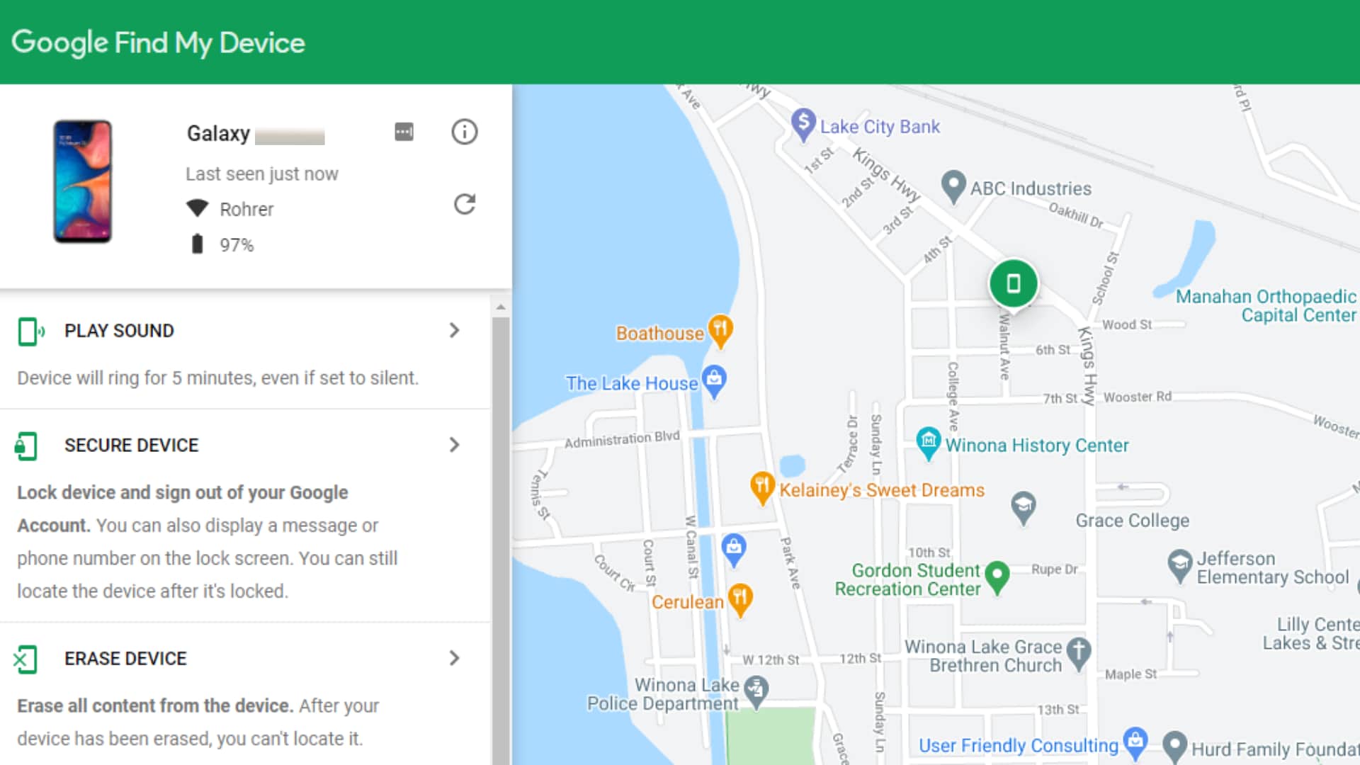 google find my device interface