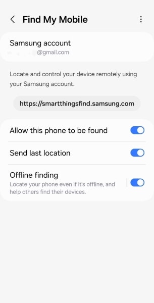 setup samsung find my mobile