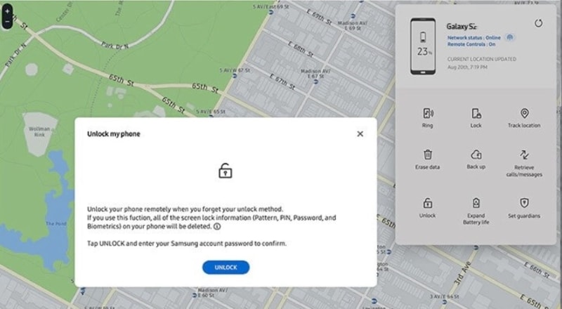 unlock samsung using find my mobile