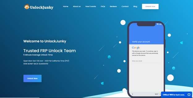 website interface of unlockjunky.