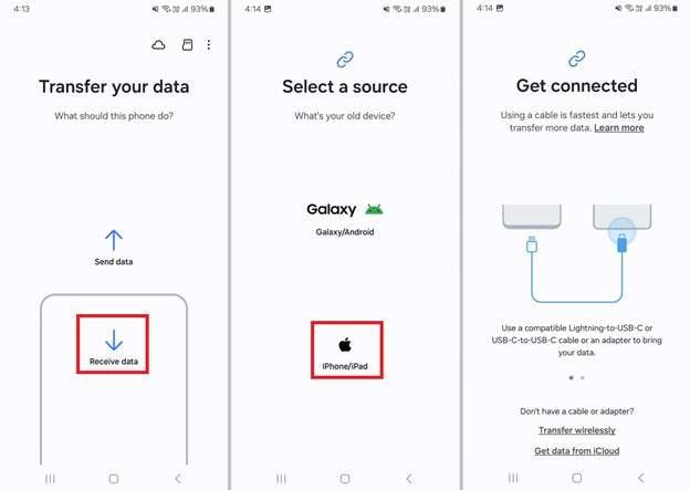 select receive data from iphone/ipad