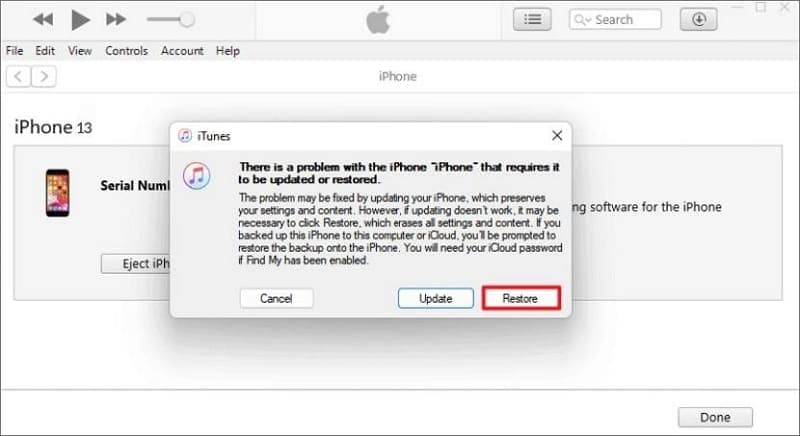 restore iphone from itunes