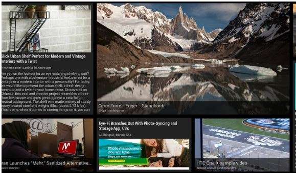 google currents scrolls stories past in a smooth, constantly-moving wall of news