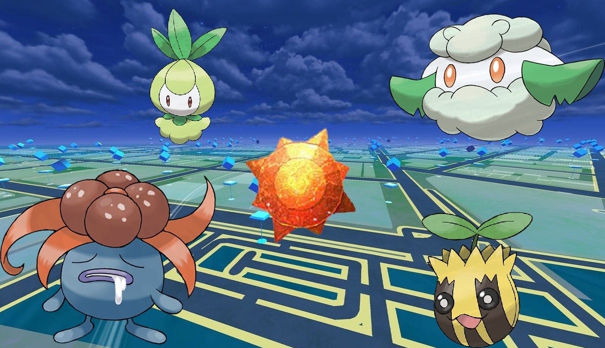 sun stone and four pokémon