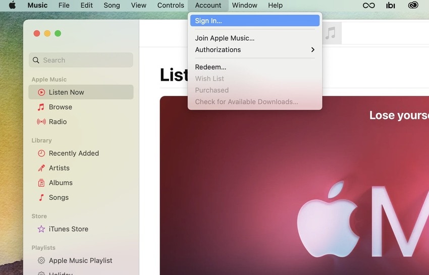 sign into apple music on a mac