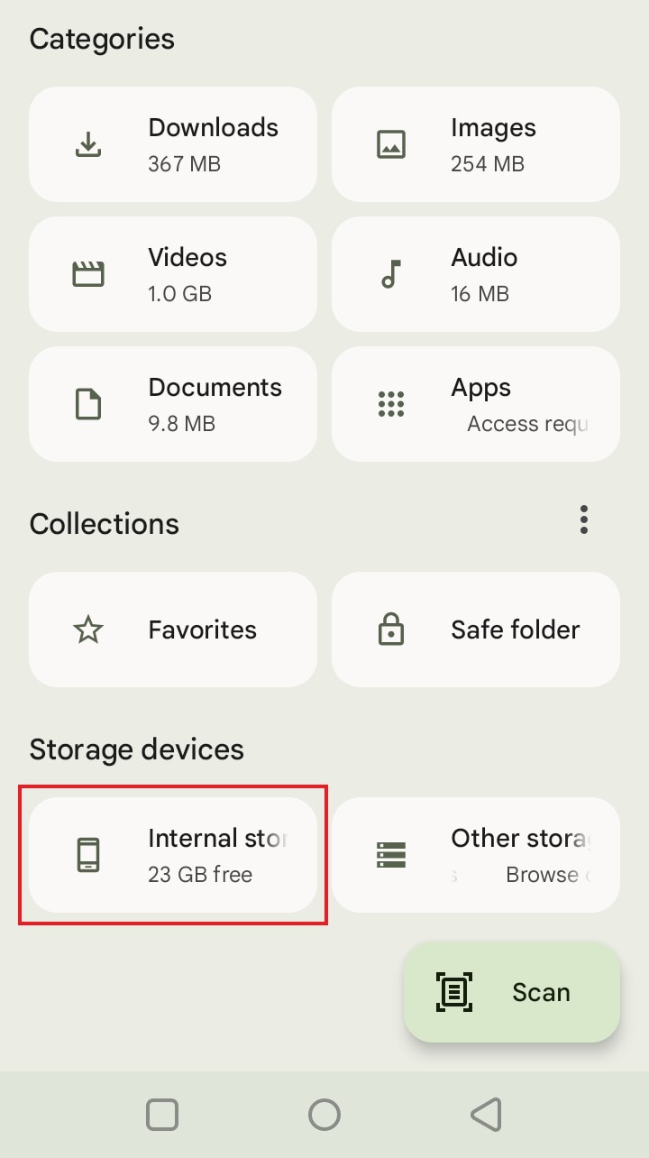 internal storage