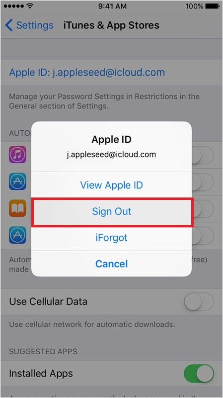 sign out apple id