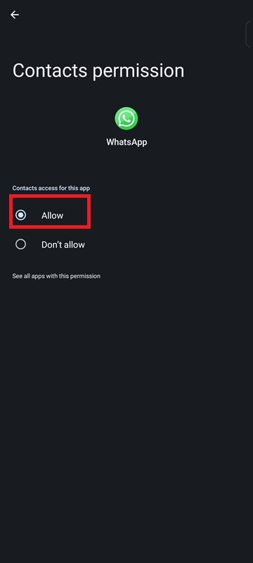 enable whatsapp contacts access