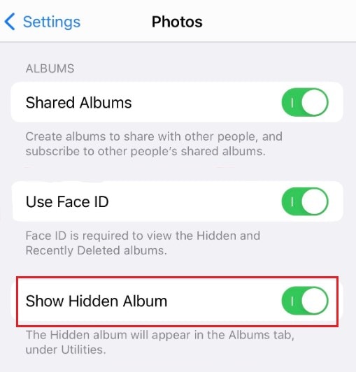 show hidden album