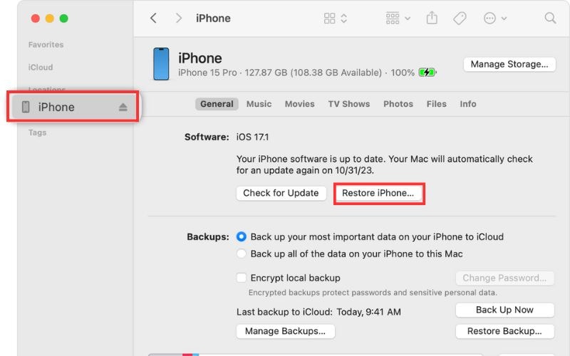 click restore iphone