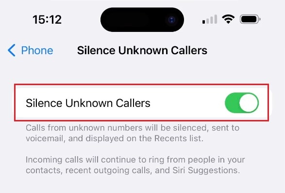 silence unknown callers