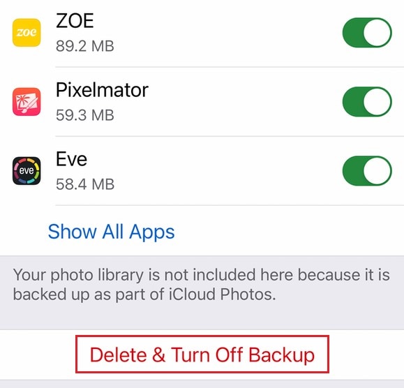 delete and turn off backup