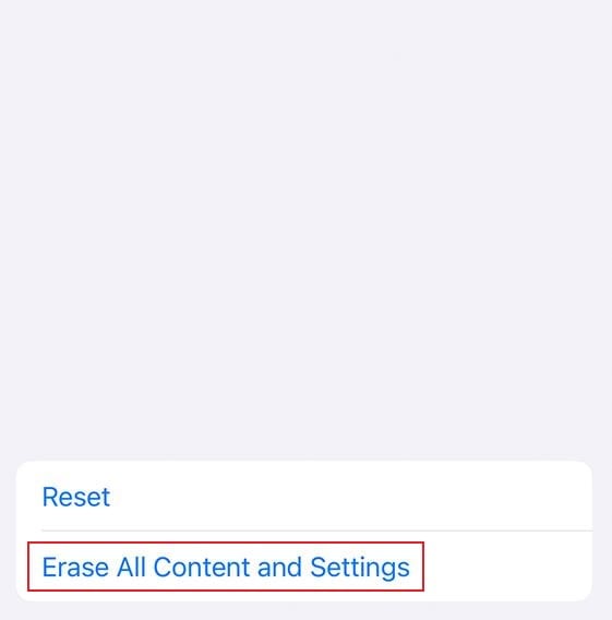 erase all content and settings