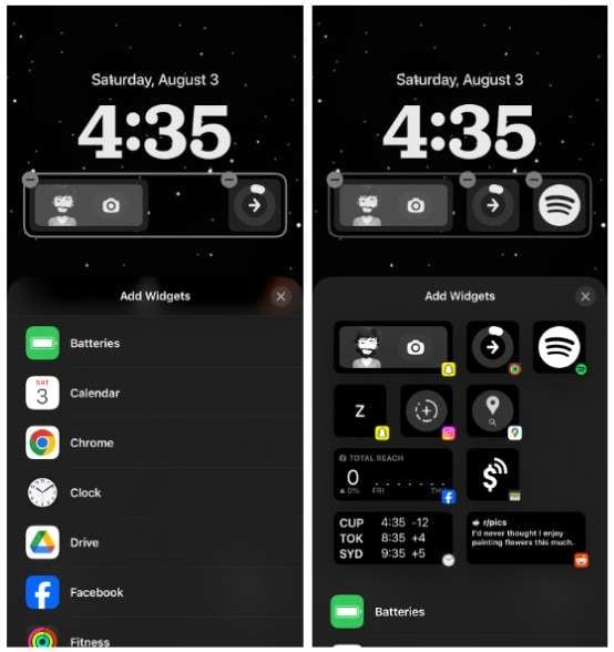 add and remove widgets on the lock screen