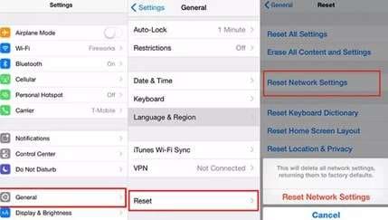 reset network settings to fix disappeared contacts on iphone