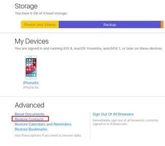 restore contacts from icloud