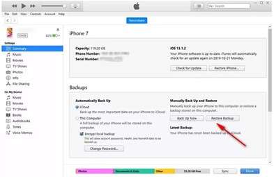 restore contacts from itunes