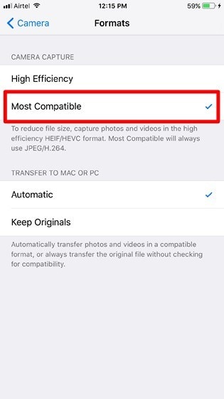 turn off high efficiency on iPhone