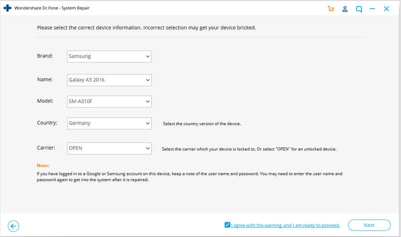 selecteer apparaat details