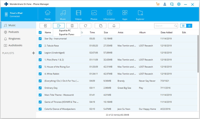 Transfer Music from iPad to iTunes - Transfer Files
